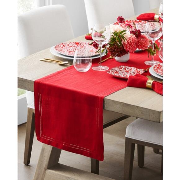 Williams Sonoma Linen Double Hemstitch Linen placemats festive red SET 3 Holiday - Picture 3 of 7